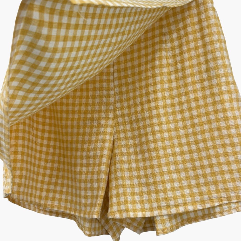 Old Navy Skort High-Waisted Linen-Blend Gingham Yellow Women's Size S NWT - Picture 4 of 7